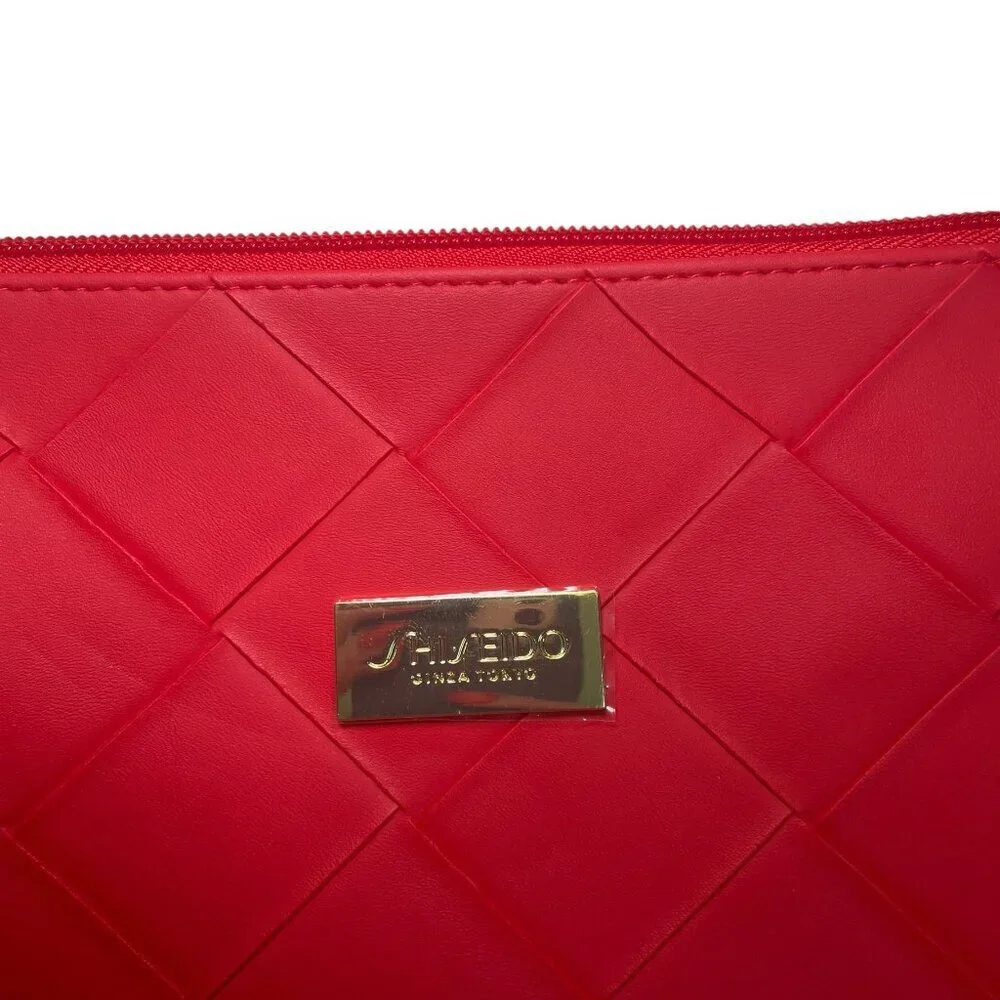 Shiseido Red Quilted Zipper Cosmetic Bag Wristlet Pouch – 10